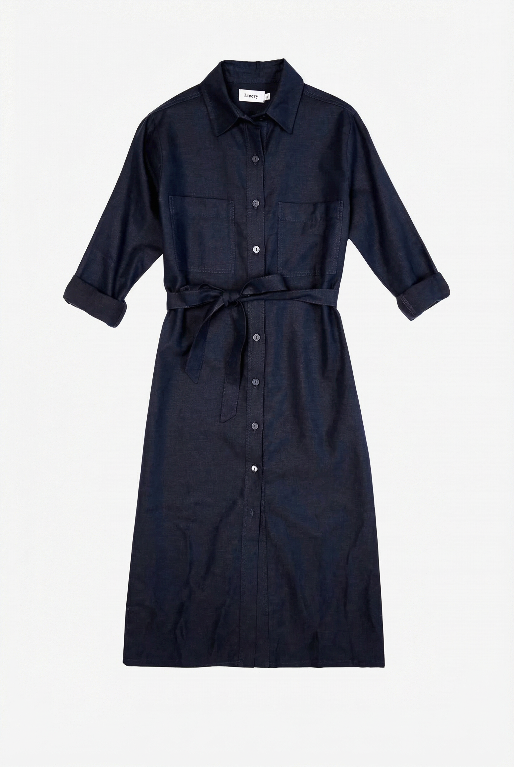 Women's Shirt Dress with Self Fabric Belt, Long Sleeve